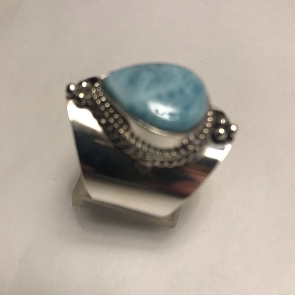Larimar Stamped 925 Sterling Silver Ring - Picture 5 of 6